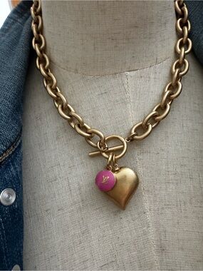 Gold Heart Toggle Necklace with Pink L/VCharm